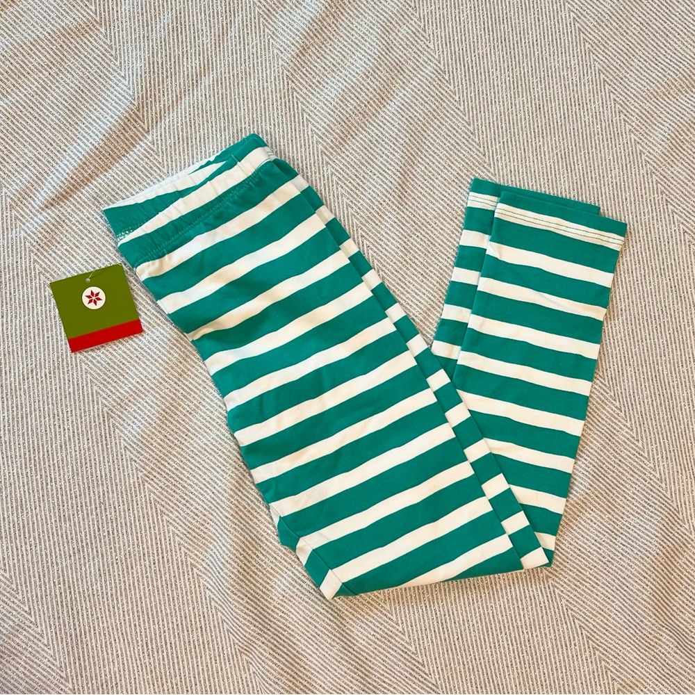 Kid’s Christmas Elf Green Striped Pants Leggings NWT